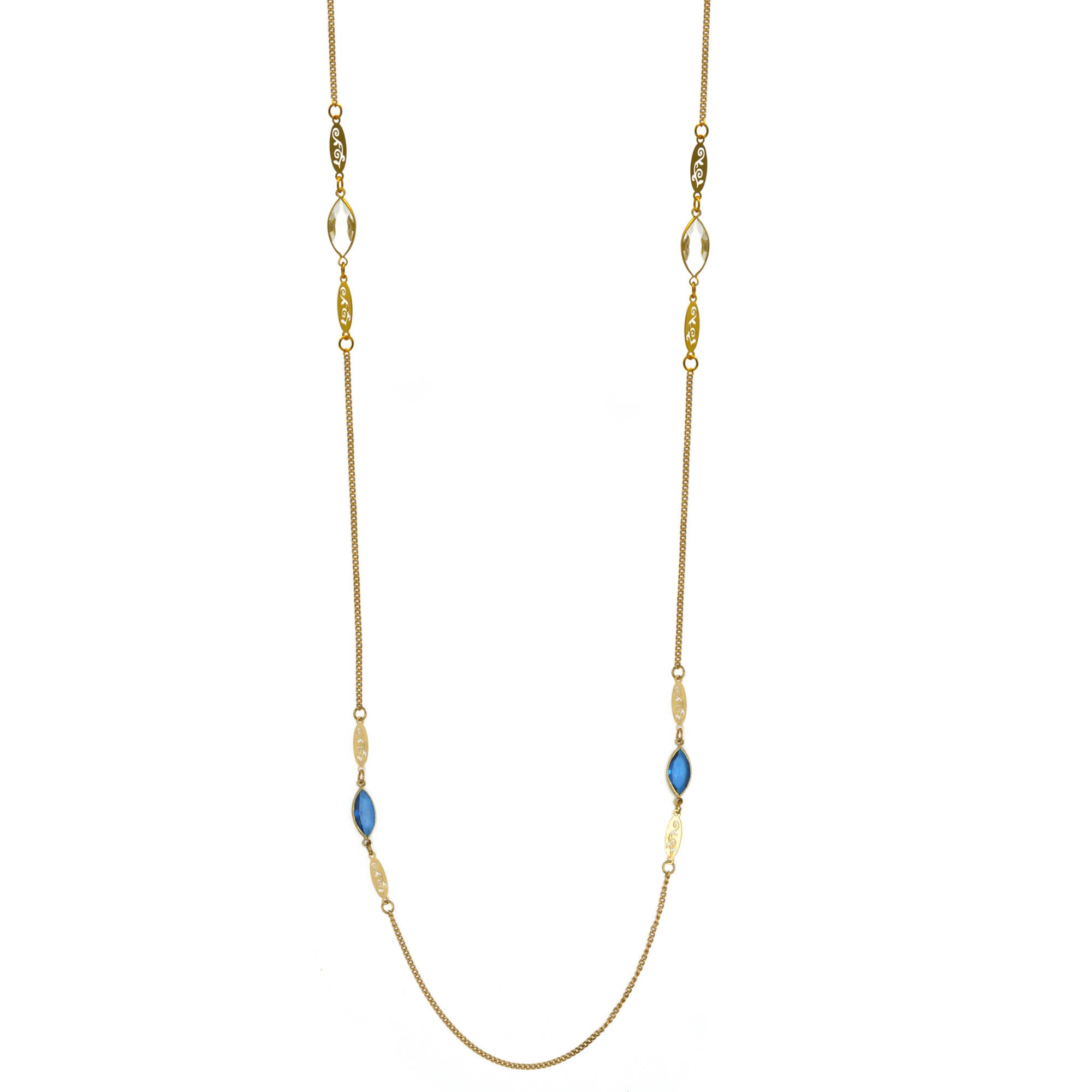 GOLD BLUE AND CLEAR MARQUES CRYSTAL 38