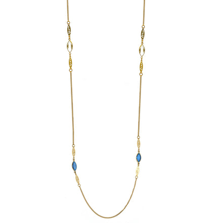 GOLD BLUE AND CLEAR MARQUES CRYSTAL 38" INCHES LONG CHAIN NECKLACE# SQGN091901(IB14)