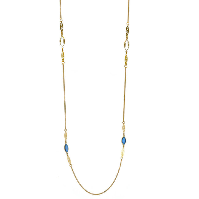 GOLD BLUE AND CLEAR MARQUES CRYSTAL 38" INCHES LONG CHAIN NECKLACE# SQGN091901(IB14)