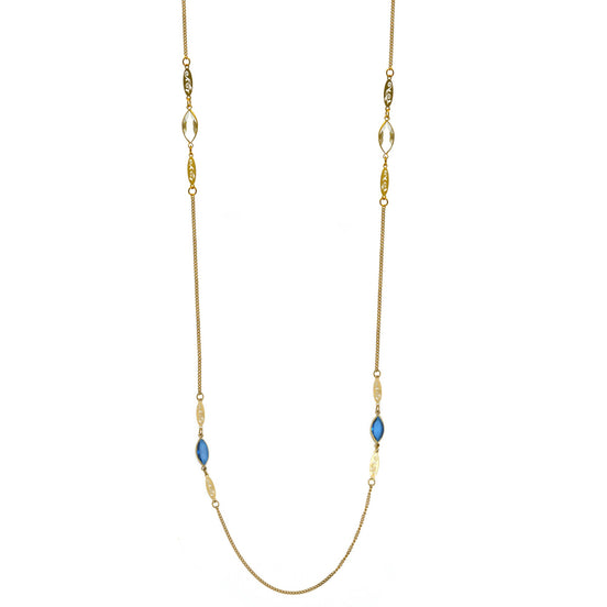 GOLD BLUE AND CLEAR MARQUES CRYSTAL 38" INCHES LONG CHAIN NECKLACE# SQGN091901(IB14)