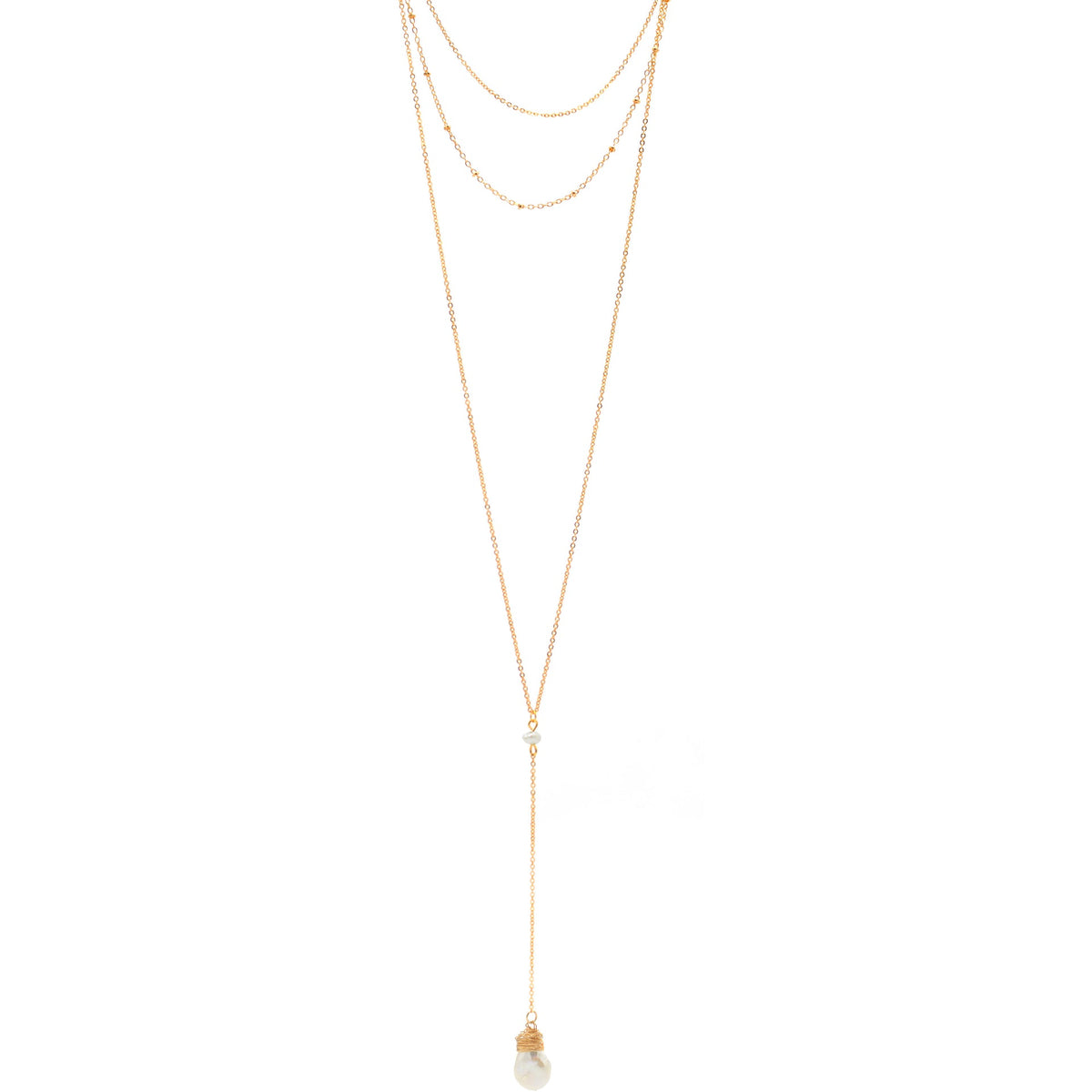 GOLD PEARL LAYER TASSEL LONG NECKLACE#SQGN091903 (IB15/MF12)