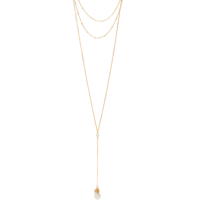 GOLD PEARL LAYER TASSEL LONG NECKLACE#SQGN091903 (IB15/MF12)