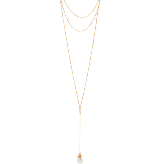 GOLD PEARL LAYER TASSEL LONG NECKLACE#SQGN091903 (IB15)
