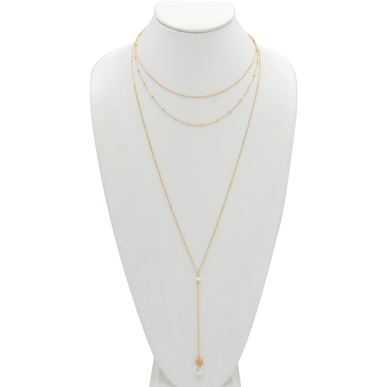 GOLD PEARL LAYER TASSEL LONG NECKLACE#SQGN091903 (IB15)