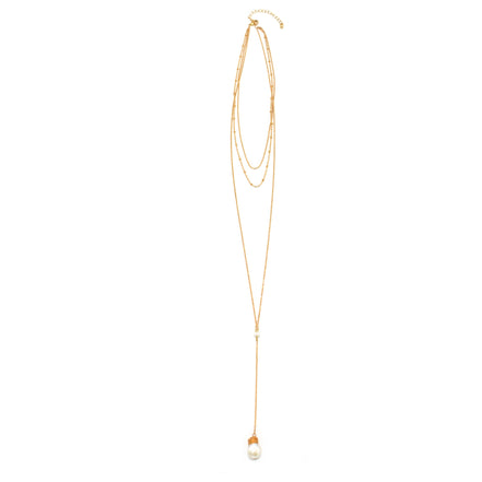 GOLD PEARL LAYER TASSEL LONG NECKLACE#SQGN091903 (IB15/MF12)
