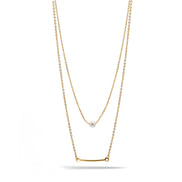 GOLD BAR AND PEARL2 ROW LAYER NECKLACE#N19505GD (SB6)