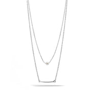 RHODIUM BAR AND PEARL2 ROW LAYER NECKLACE#N19505RH (SB6)