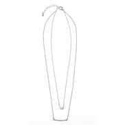 RHODIUM BAR AND PEARL2 ROW LAYER NECKLACE#N19505RH (SB6)