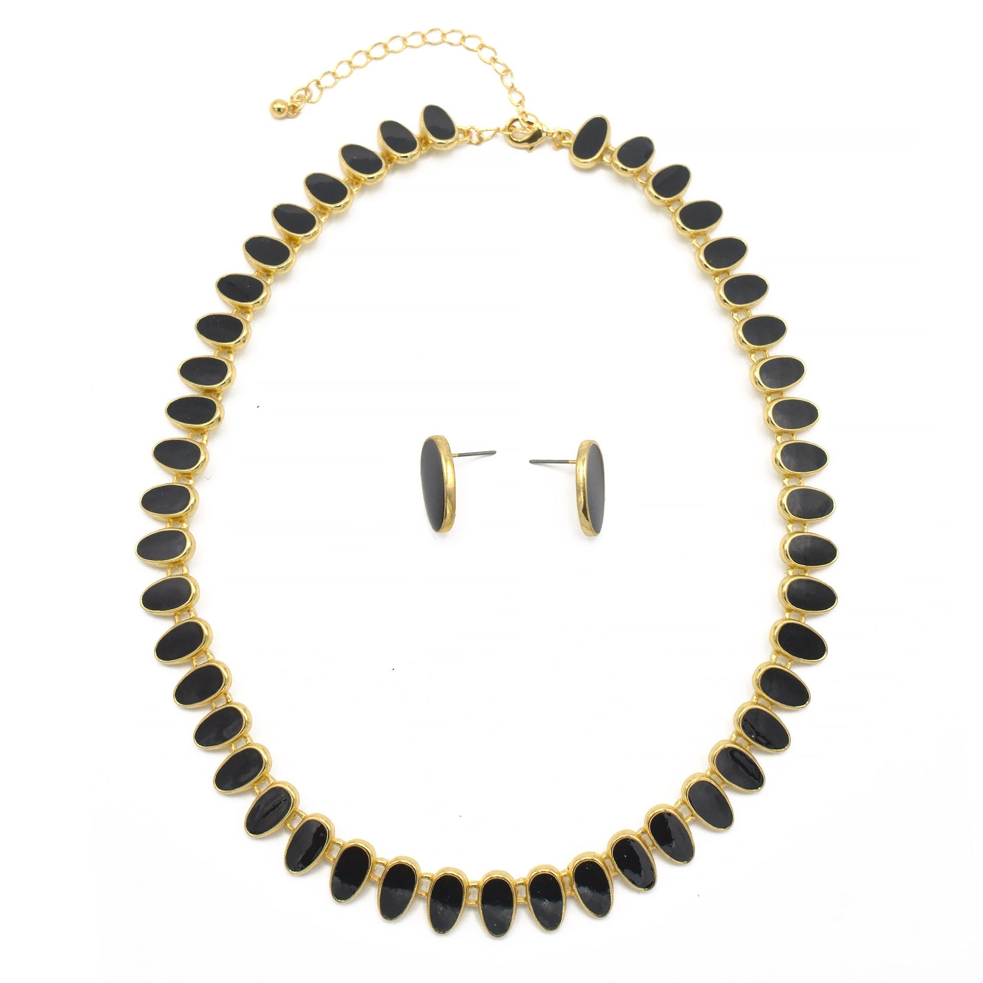 GOLD BLACK NECKLACE AND EARRINGS SET#HNN+E89815GDBK (RG27/RH27)