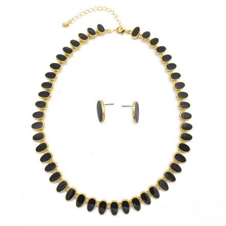 GOLD BLACK NECKLACE AND EARRINGS SET#HNN+E89815GDBK (RG27/RH27)
