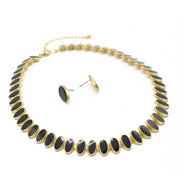 GOLD BLACK NECKLACE AND EARRINGS SET#HNN+E89815GDBK (RG27/RH27)