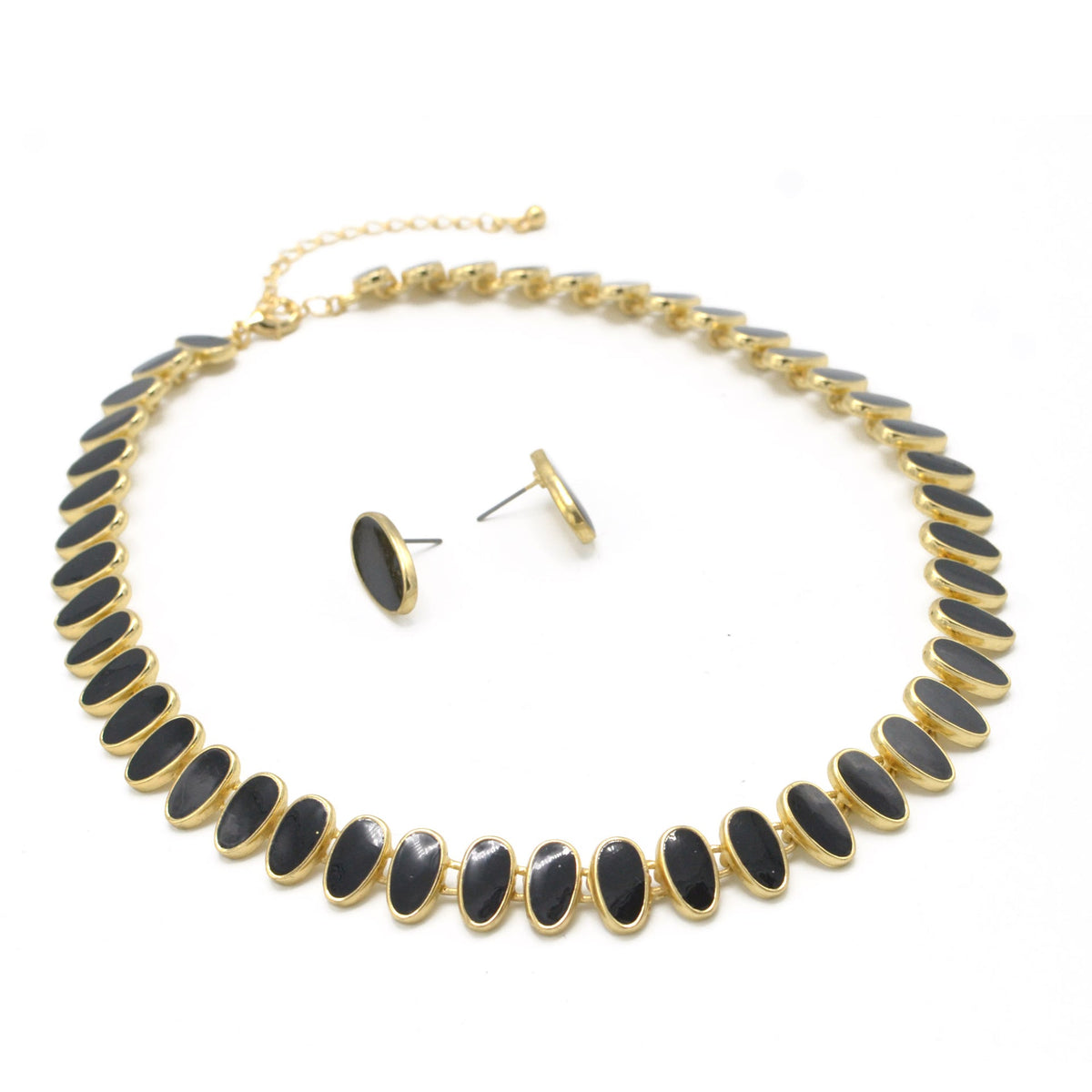 GOLD BLACK NECKLACE AND EARRINGS SET#HNN+E89815GDBK (RG27/RH27)