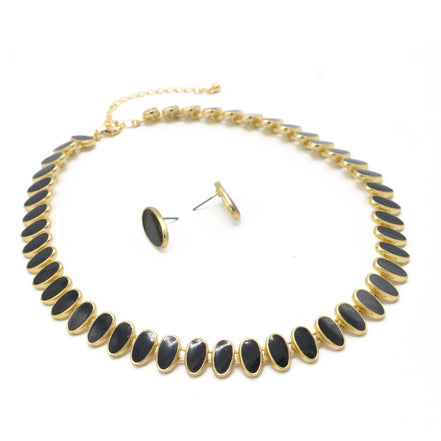 GOLD BLACK NECKLACE AND EARRINGS SET#HNN+E89815GDBK (RG27/RH27)