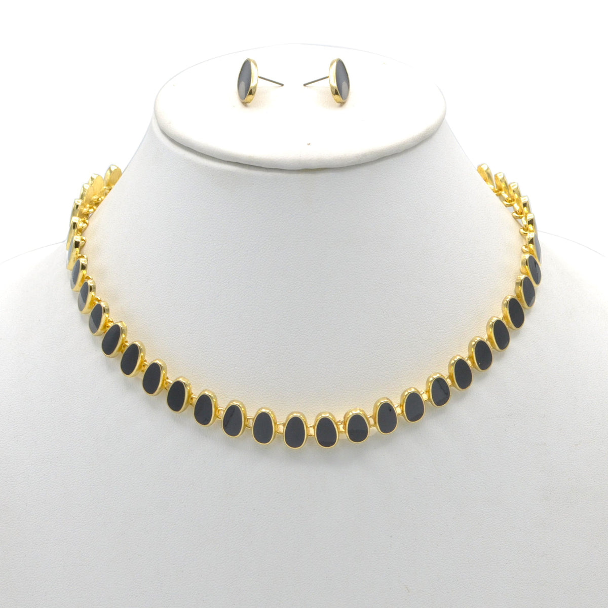 GOLD BLACK NECKLACE AND EARRINGS SET#HNN+E89815GDBK (RG27/RH27)