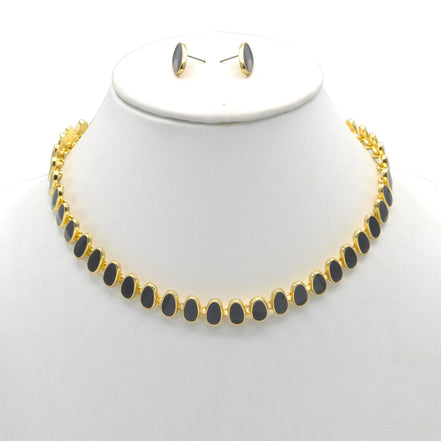 GOLD BLACK NECKLACE AND EARRINGS SET#HNN+E89815GDBK (RG27/RH27)