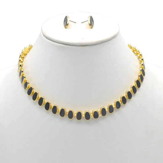 GOLD BLACK NECKLACE AND EARRINGS SET#HNN+E89815GDBK (RG27/RH27)