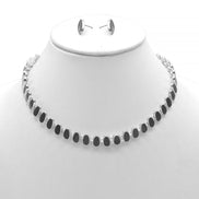 SILVER BLACK NECKLACE AND EARRINGS SET#HNN+E89815SLBK (OG1-2/Q3)