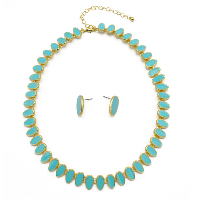 GOLD TURQUOISE NECKLACE AND EARRINGS SET#HNN+E89815GDTQ