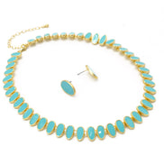 GOLD TURQUOISE NECKLACE AND EARRINGS SET#HNN+E89815GDTQ