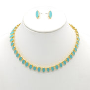 GOLD TURQUOISE NECKLACE AND EARRINGS SET#HNN+E89815GDTQ