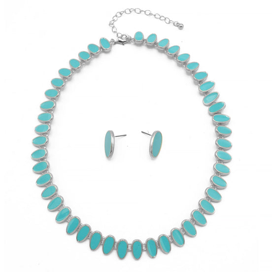 SILVER TURQUOISE NECKLACE AND EARRINGS SET#HNN+E89815SLTQ(Q2)