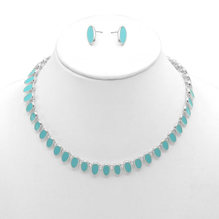 SILVER TURQUOISE NECKLACE AND EARRINGS SET#HNN+E89815SLTQ