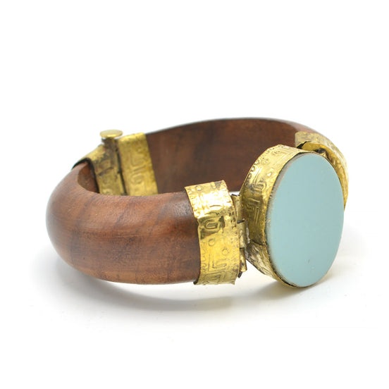 GOLD TURQUOISE WOODEN BANGLE# FWNK-1910-24 (OB16)