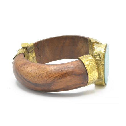 GOLD TURQUOISE WOODEN BANGLE# FWNK-1910-24