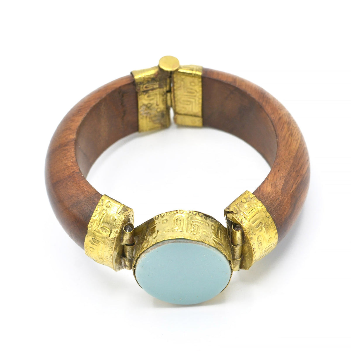GOLD TURQUOISE WOODEN BANGLE# FWNK-1910-24