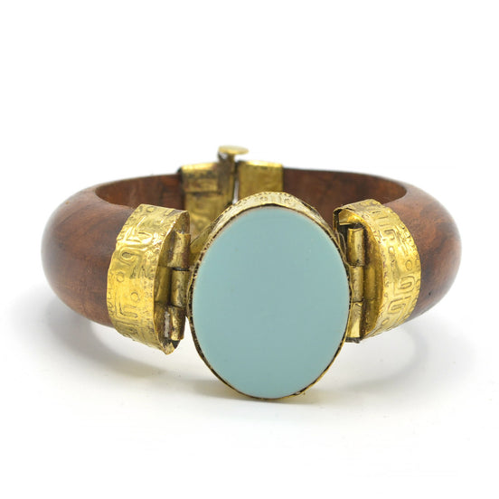 GOLD TURQUOISE WOODEN BANGLE# FWNK-1910-24 (OB16)