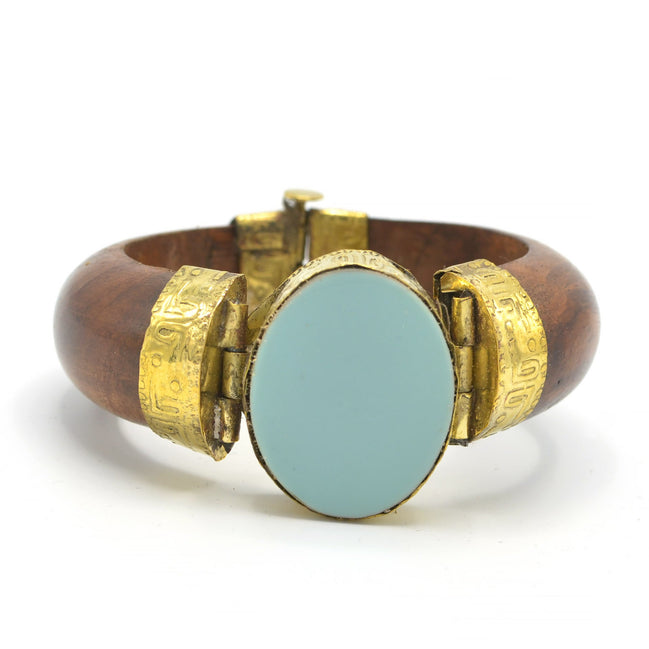 GOLD TURQUOISE WOODEN BANGLE# FWNK-1910-24