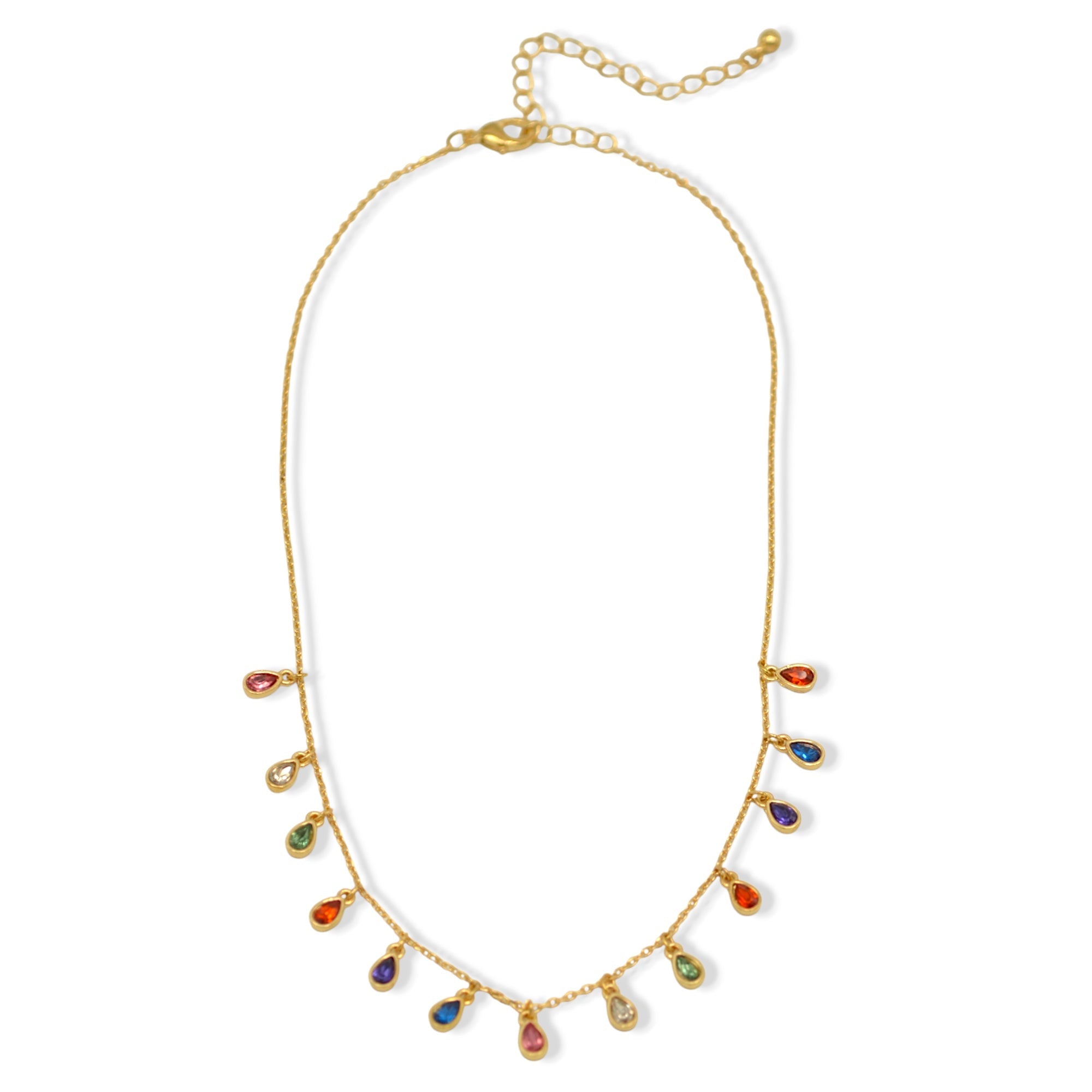 Gold Multi-Color Teardrop Charm Necklace – 16