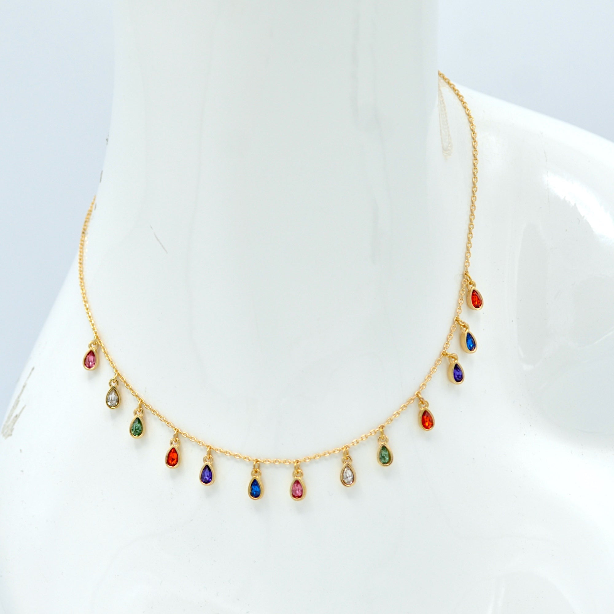 Gold Multi-Color Teardrop Charm Necklace – 16