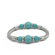 Silver and Turquoise Memory wire Stretch Bracelet #SQGN102201 (LE27)