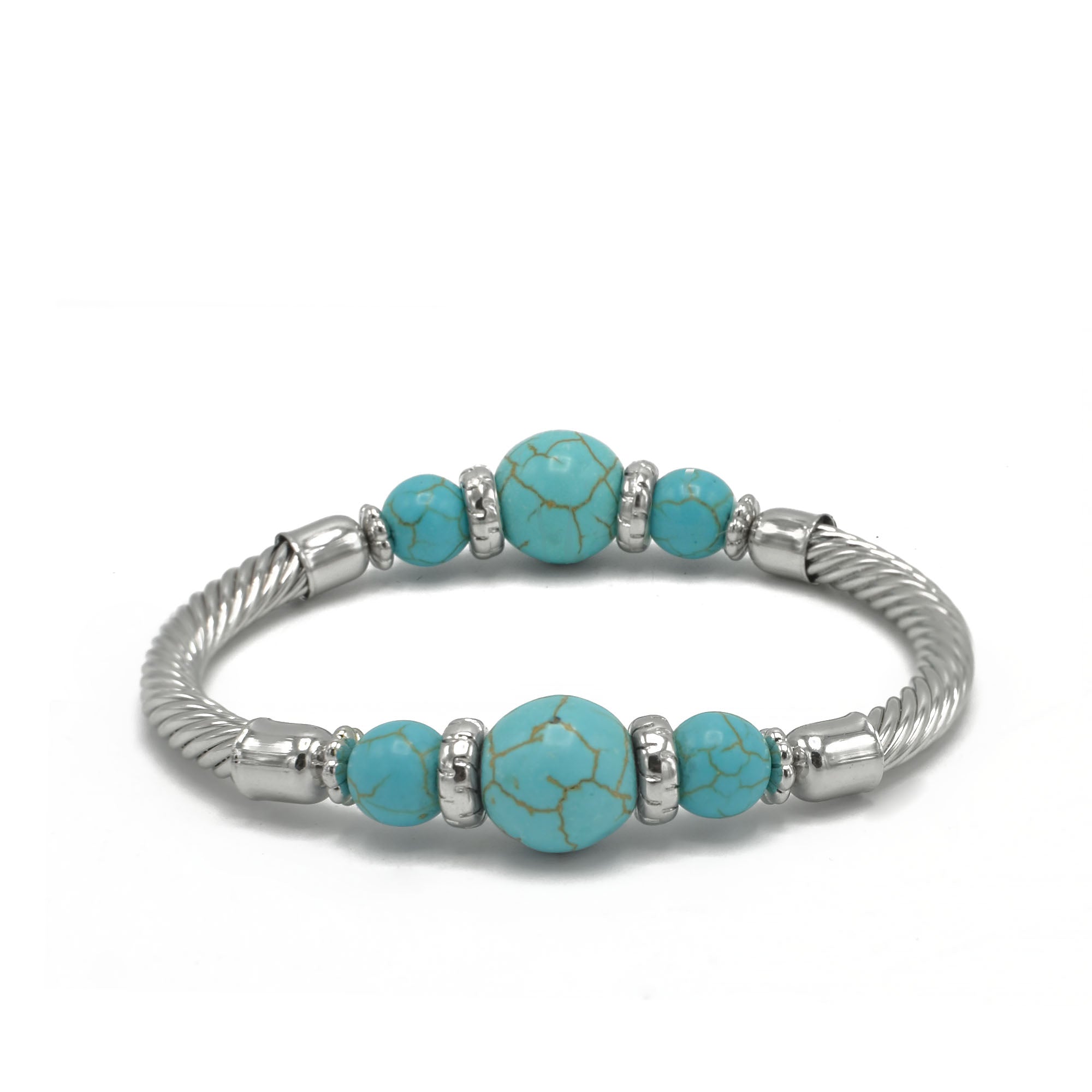 Silver and Turquoise Memory wire Stretch Bracelet #SQGN102201 (LE27)
