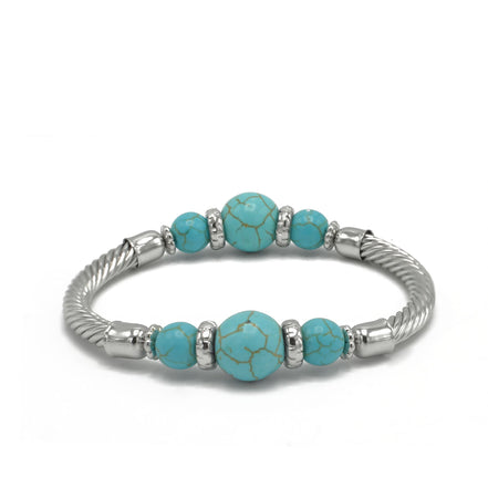 Silver and Turquoise Memory wire Stretch Bracelet #SQGN102201 (LE27)
