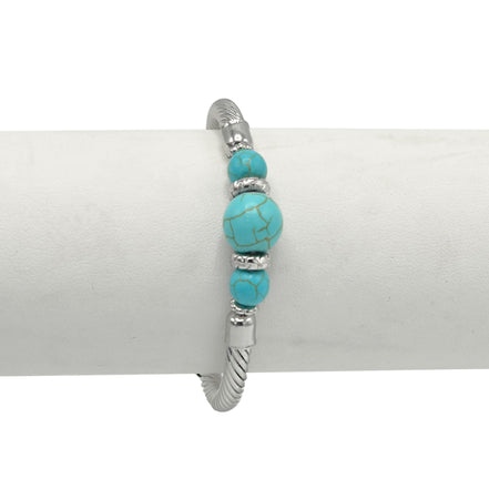 Silver and Turquoise Memory wire Stretch Bracelet #SQGN102201 (LE27)