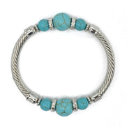 Silver and Turquoise Memory wire Stretch Bracelet #SQGN102201 (LE27)