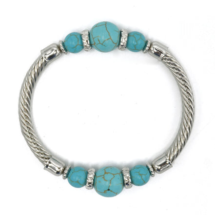 Silver and Turquoise Memory wire Stretch Bracelet #SQGN102201 (LE27)