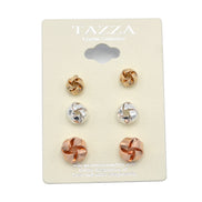 TRI-TONE 3 PAIR STUD EARRINGS#SQGN102217TRI (GC2)
