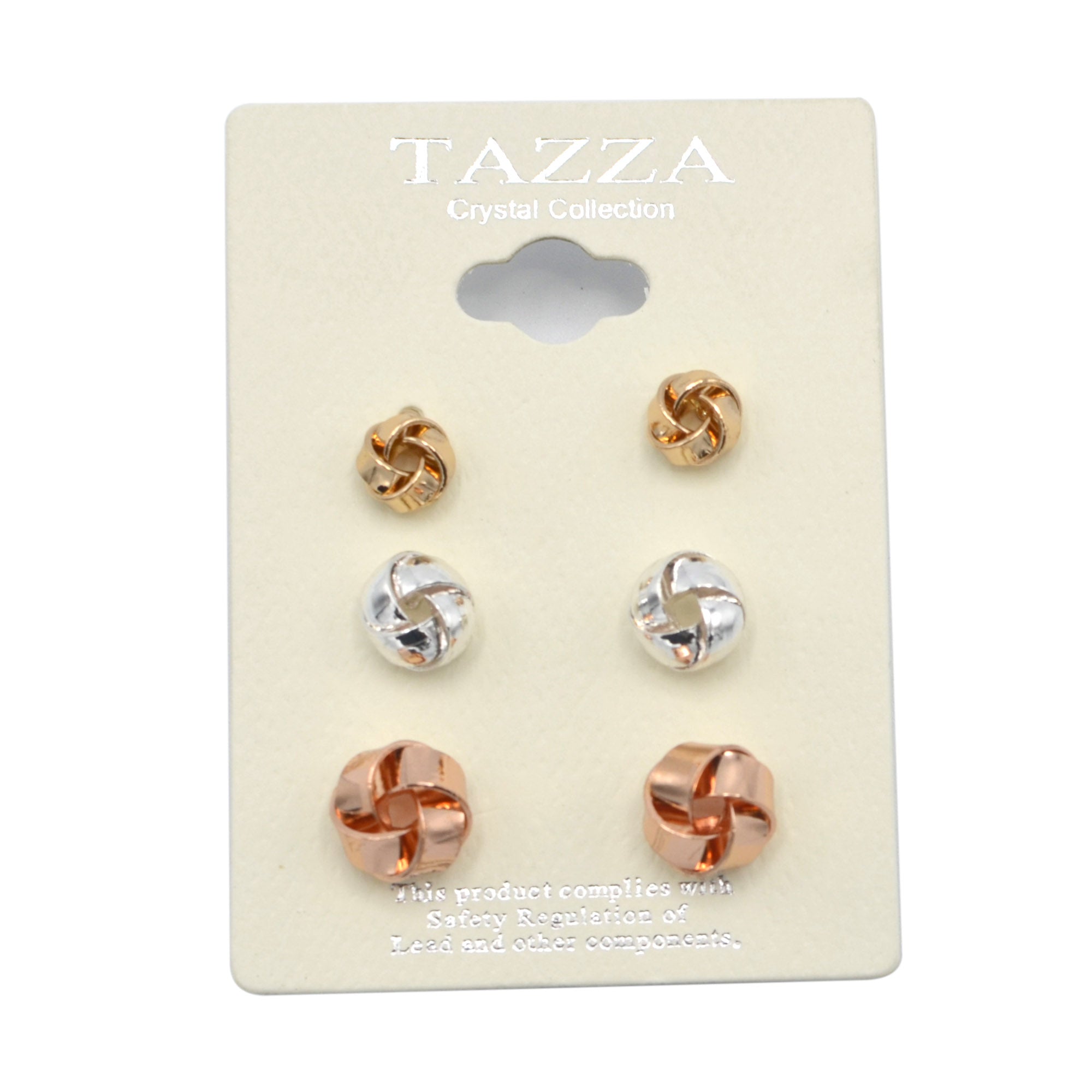 TRI-TONE 3 PAIR STUD EARRINGS#SQGN102217TRI (GC2)