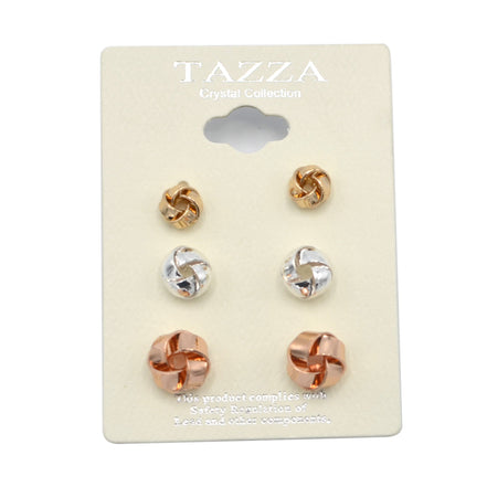 TRI-TONE 3 PAIR STUD EARRINGS#SQGN102217TRI (GC2)