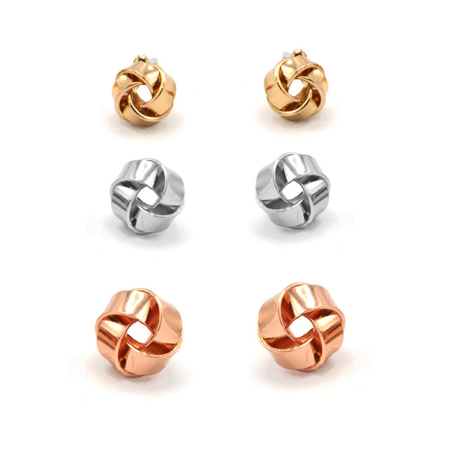 TRI-TONE 3 PAIR STUD EARRINGS#SQGN102217TRI (GC2)