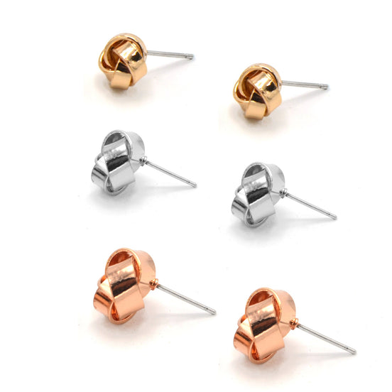 TRI-TONE 3 PAIR STUD EARRINGS#SQGN102217TRI (GC2)
