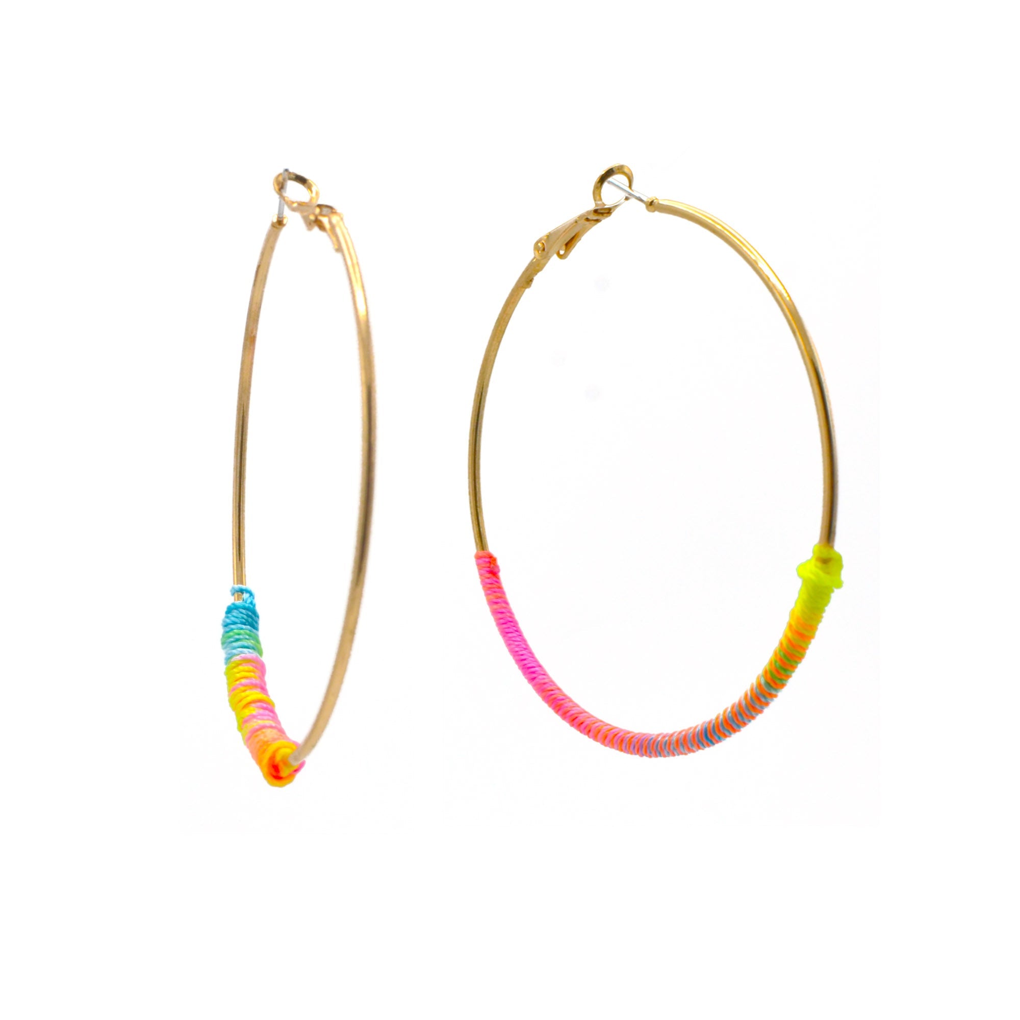 GOLD MULTI COLOR TREAD HOOP EARRINGS#SQGN102218 (BD12)