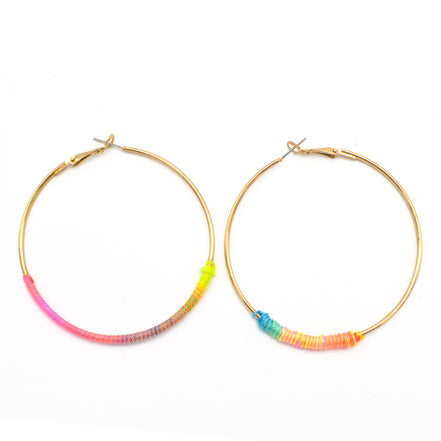 GOLD MULTI COLOR TREAD HOOP EARRINGS#SQGN102218 (BD12)