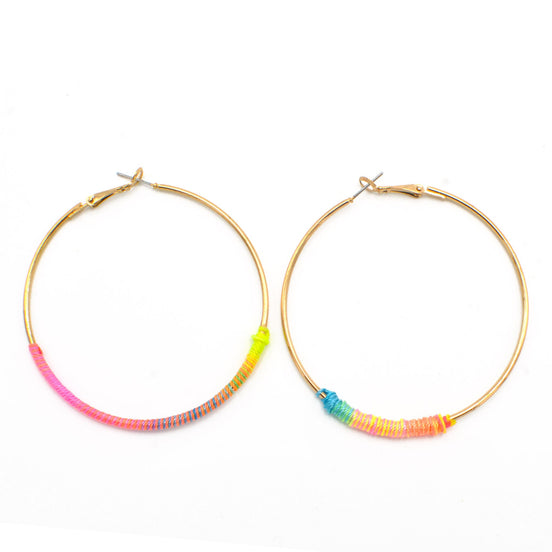 GOLD MULTI COLOR TREAD HOOP EARRINGS#SQGN102218 (BD12)