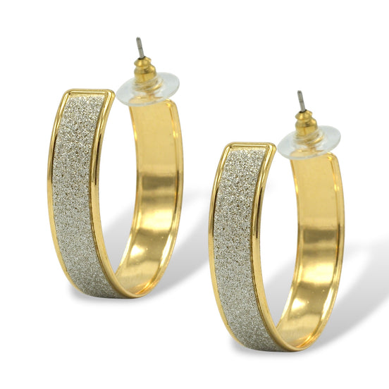 Gold & Glitter Textured Hoop Earrings 1.5"#SQMDD1017-32G(LE6)