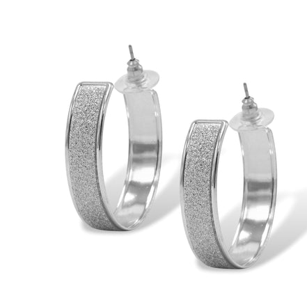 Silver & Glitter Textured Hoop Earrings 1.5"#SQMDD1017-32S (SF8/GB11)