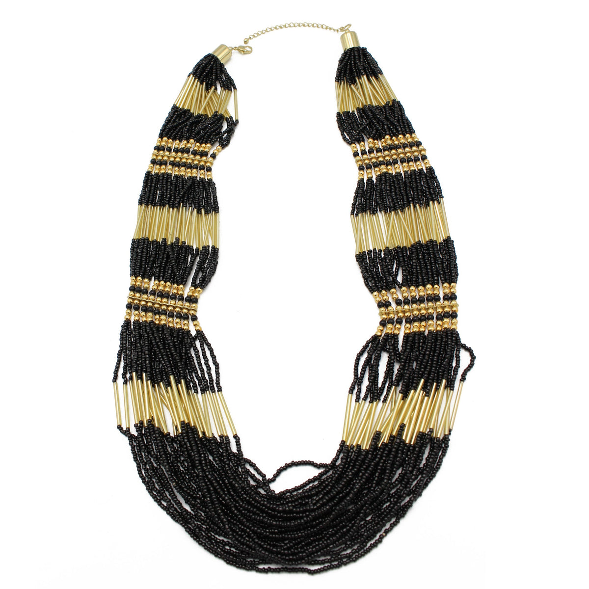 GOLD BLACK SEED BEAD STATEMENT NECKLACE #N2216GBLK